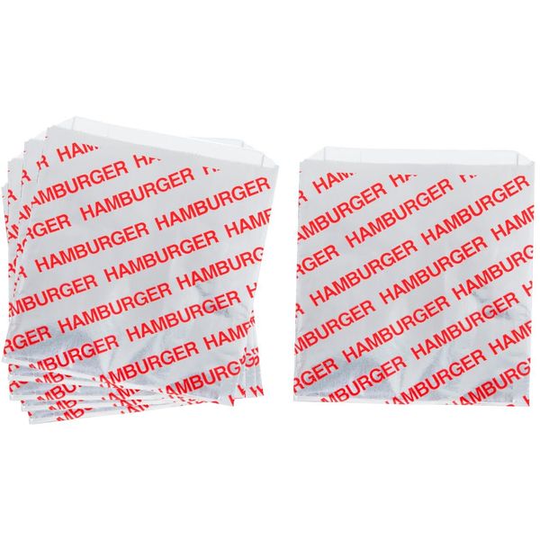Printed Foil Hamburger Bags - 75 Pack - Silver, Red
