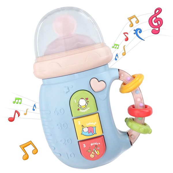 Baby Musical Toy 18M+ Cute Baby Bottle Light Up Music Baby Toys Early Learning Educational Infant Toys Baby Girl Boys Birthday Gift Toy for 2 3 Years Old (Blue)