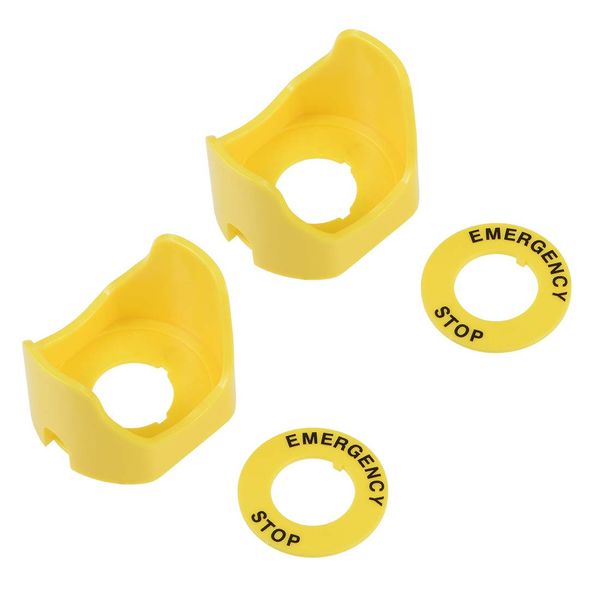 sourcing map 22mm Plastic Two Feet Push Switch Button Protective Cover with Emergency Stop Warning Circle Yellow 2pcs
