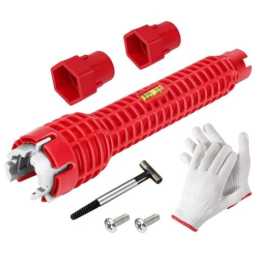Hozzwhoo 8-in-1 Faucet and Sink Installer, Anti-Slip Multifunctional Pipe Wrench,Sink/Bathroom/Kitchen Plumbing Tubing Wrench Faucet Tool(Red)