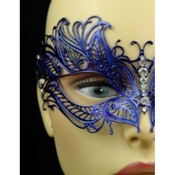 Laser Cut Venetian Halloween Masquerade Mask Costume Extravagant and Elegant Detailed Inspire Design - Blue w/Rhinestones