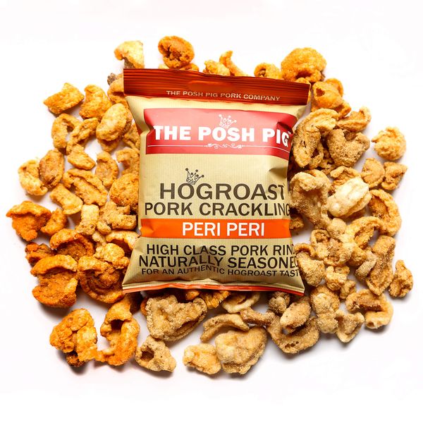 The Posh Pig Double Hand Cooked Premium Pork Crackling (5x40g Packets) High Protein, Low Carb (Peri Peri)