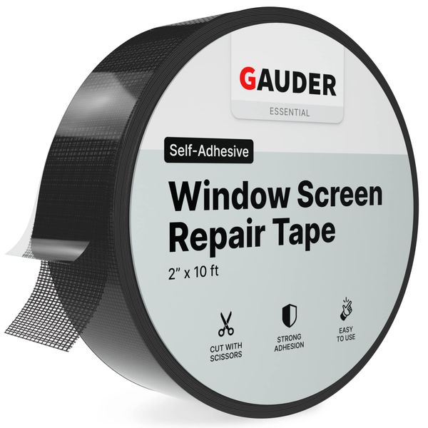 GAUDER Window Screen Repair Tape (2” x 10 ft) | Fiberglass Repair Kit | Window Screen Repair Kit | Net Mesh Repair Tape