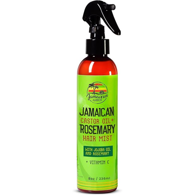 Jamaican Amber, Leave in Hair Mist - 8 fl oz / 236 ml - Strengthening Hair Spray, Detangles Knots, Refreshes Scalp, Instant Hydration, Hair Growth - Nourished Hair Scalp with Rosemary & Castor Oil