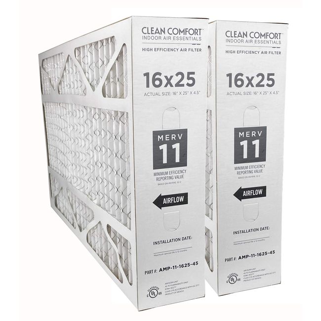 Clean Comfort AMP-11-1625-45 (2-Pack) - 16" x 25" x 4.5" Media Air Filter, MERV 11