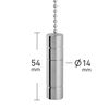 ElekTek Premium Bathroom Ceiling Light Pull Cord Switch and Chain Kit with Chain Extension Bundle - Chrome Round Cylinder