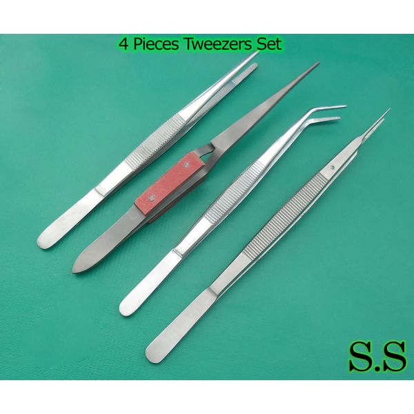  4 PIECE TWEEZERS SET SURGICAL INSTRUMENTS PR-126
