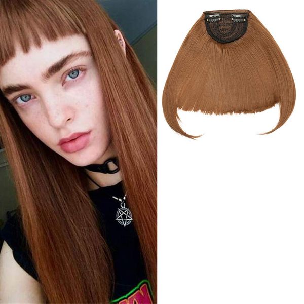 Fringe Hair Clip in Hair Extensions Front Bangs with Temples One Piece Hairpiece (Vivid Auburn)