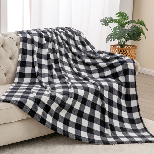 BEDELITE Fleece Throw Blanket for Couch Sofa Bed, Buffalo Plaid Decor Black and White Checkered Blanket, Cozy Fuzzy Soft Lightweight Warm Blankets for Winter and Spring