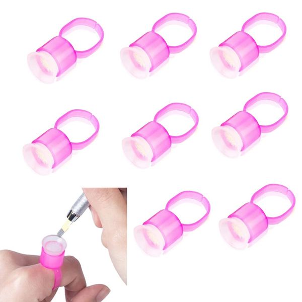 Plastic Tattoo Ink Ring Cups with Sponge Ink Cups, 50 Pack Portable Microblading Glue Ink Ring Pigment Caps, Permanent Makeup Tattoo Eyelash Eyebrow Extensions Tool (Pink)