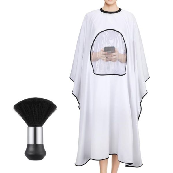 (Segbeauty) Haircut Cape, Cutting Apron, White, with Transparent View Window, Cleaning Brush, Hair Apron, Self-Cut, Cutting Cloth, Hair Trimming Cloth, for Home, for Children and Adults, for Beauty and Hair Care (White