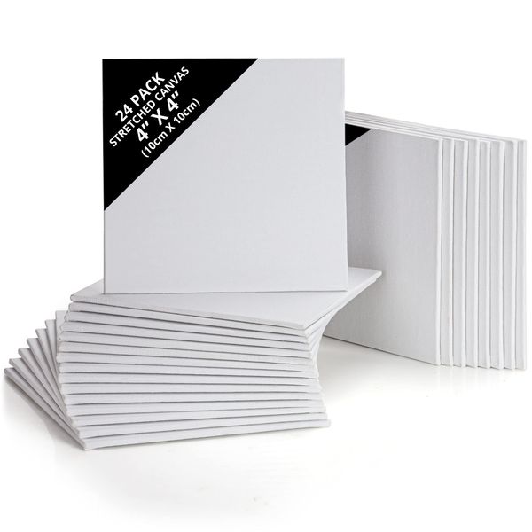 Belle Vous Blank Canvas (24 Pack) - 10 x 10cm (4 x 4 inches) - Pre Stretched Canvas Panel Boards - Suitable for Acrylic and Oil Painting Also for Sketching and Drawing