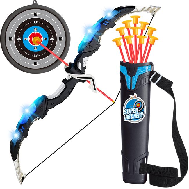 Mililier Kids Bow and Arrow Set,LED Light Archery Set for Kid,Bow and Arrow Toy with 10 Suction Cups Arrows and Adjustable Quiver,Outdoor Archery Toy for 4 5 6 Year Old Boys Girls