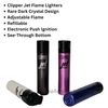 Zactly - 4 x Clipper Lighters Round Jet Black Silver Top Windproof Refillable (Dark Crystal)