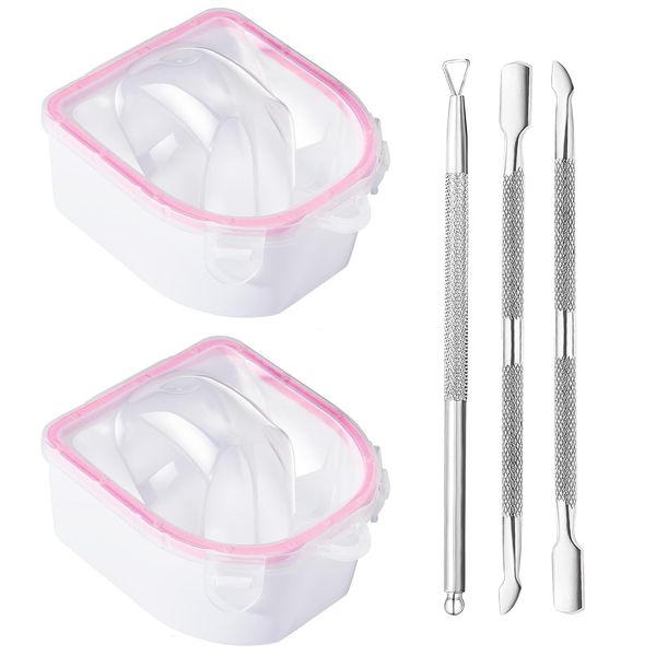 Nail Soaking Bowl Set, 2PCS Gel Polish Dip Powder Remover Manicure Bowl​ with 1PCS Triangle Cuticle Peeler and 2PCS Stainless Steel Cuticle Pusher Nail Art Tool, for Fingernail Cleaning Kit