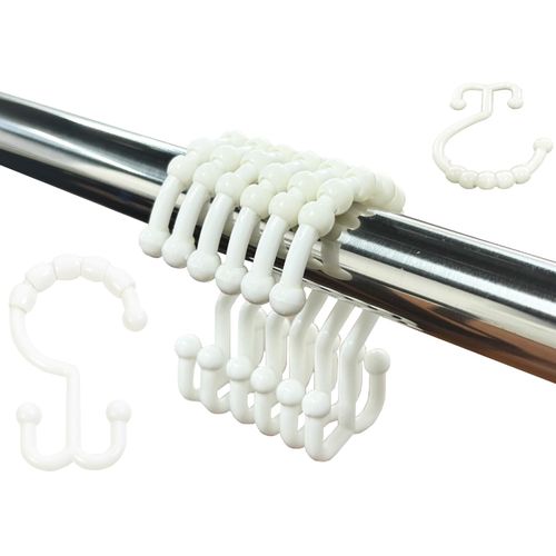 Resze 12 PCS White Plastic Double Shower Curtain Hooks, Multi-Functional Rings for Bathroom Shower Curtain,Shower Curtain Liner and Kitchen Supplies, etc.