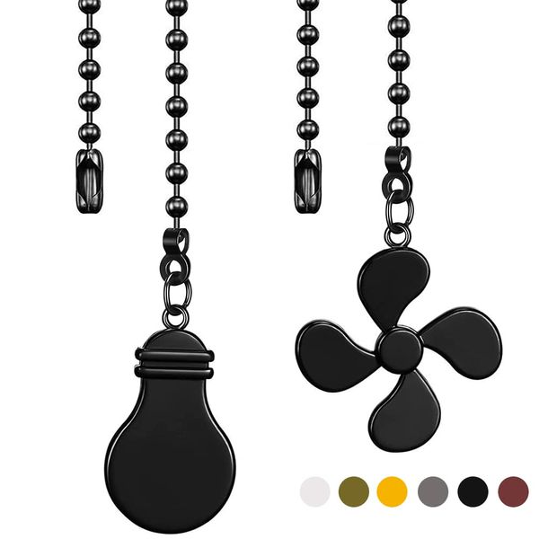 Ceiling Fan Chain Extender Light Pull Chain Set, 12 Inch Ornaments Extension Chains with Decorative Light Bulb and Fan Cord for Ceiling Light Lamp Fan Chain,Black Copper