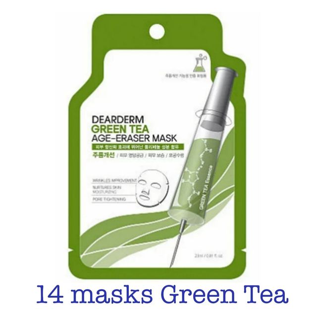 14 GREEN TEA Dear Derm Face Mask Sheets 0.85 OZ MADE IN KOREA US SELLER