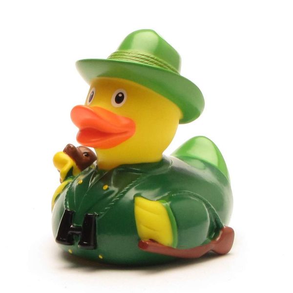 Duckshop I Badeente Jäger I Quietscheente I L: 9 cm I inkl. Quietscheentchen-Schlüsselanhänger im Set I Geschenk Waidmann