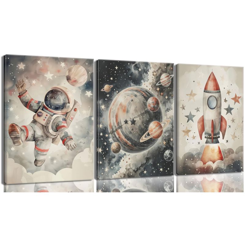 Nursery Space Astronaut Canvas Wall Art Rocket Ship And Astronaut ...