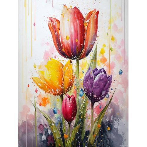 PUAGEMTI 5D Adult Diamond Painting Kits, Watercolor Botanical Tulips Diamond Painting Art Decorations, for Beginner Handmade DIY Craft Room Decor Wall Decor or Gift Giving 12x16 Inch
