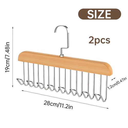 2 Pack Anti Slip Hook Coat Rack Bra Hanger, Belt Holder for Closet, Tie Hanger with 8 Hooks, Wooden Tank Top Hanging for Scarf Bra Ties Swimsuit