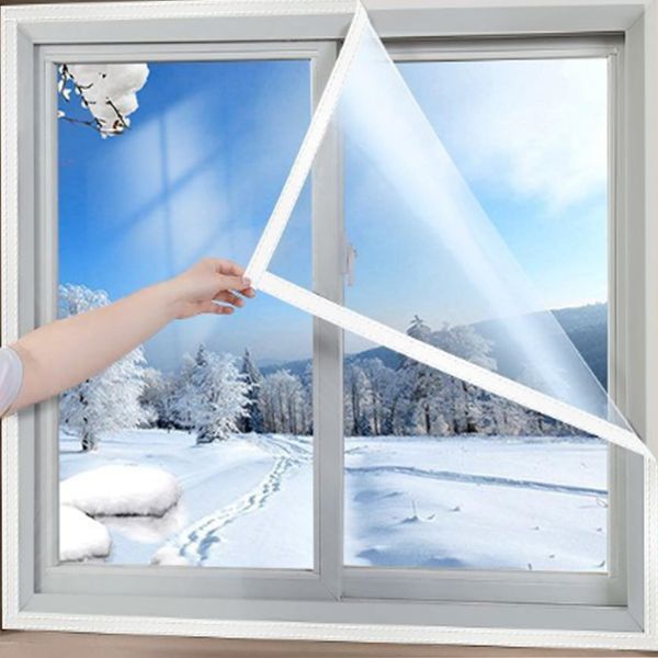 Window Insulation Film with Magic Tape,Clear Window Cold Protection Film Winter Windproof Thermal Foil for Keep Room Warm,Easy to Install (130x150cm)