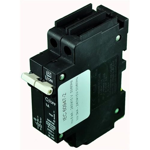 CBI Electric QL Series, Magnetic/Hydraulic Circuit Breaker, 05 Amp, 2 poles, Black Body with White Handle QL-2-13-DM-KM-05