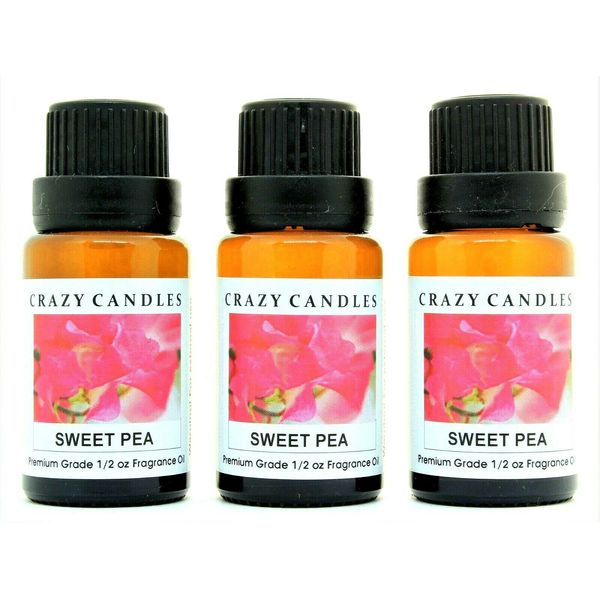 Crazy Candles Sweet Pea 3 Bottles 1/2 FL Oz Each (15ml) Premium Grade Scented Fragrance Oil