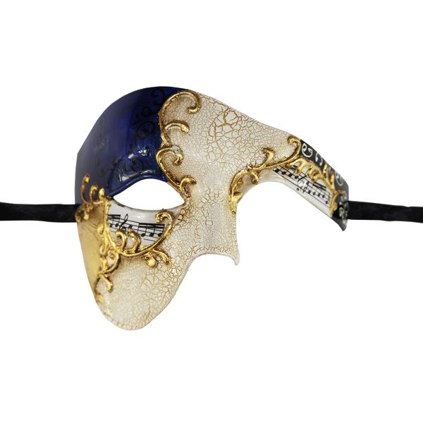 Blue/Gold Phantom Mask Blue Musical Half Face Venetian Masquerade Mask Phantom Design for Men