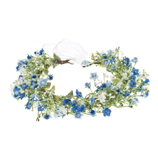 June Bloomy Bridal Flower Crown Women Rose Floral Headband Maternity Photo Prop Baby Shower Leaf Hair Wreath (B-Blue)