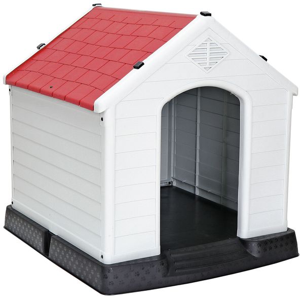 32" Plastic Dog House Pet All Weather Doghouse Puppy Shelter with Air Vents Red