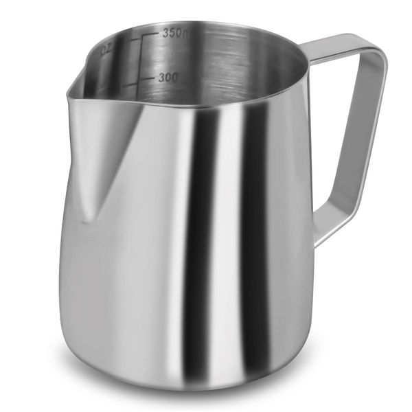 Milk Frothing Pitcher 350ml (12oz), Espresso Cappuccino Steaming Pitcher, Stainless Steel Coffee Pitcher Latte Art Barista Milk Pitcher, Measurement Scale Coffee Jug Cup