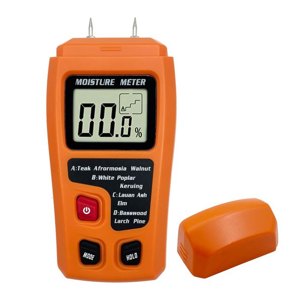 Digital Wood Moisture Meter Wood Humidity Tester Hygrometer Timber Damp Detector Large LCD Display (Orange)