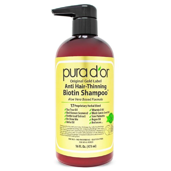 PURA DOR Original Gold Label Anti Thinning Biotin Shampoo Natural Earthy Scent