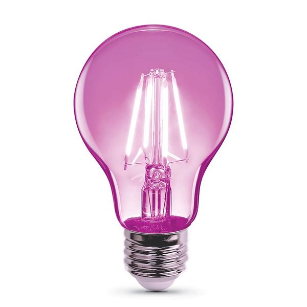 Feit Electric - A19/TPK/LED 25W Equivalent Pink Filament Dimmable Clear Glass Colored LED Light Bulb