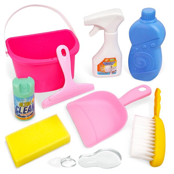 8Pcs Kids Cleaning Toy Set for Toddler for Kids Cleaning Set Pretend Play for Boys Girls Age 3-6 Housekeeping Kit Includes Brush Sponge Spray Bucket Scraper Dustpan Bottle