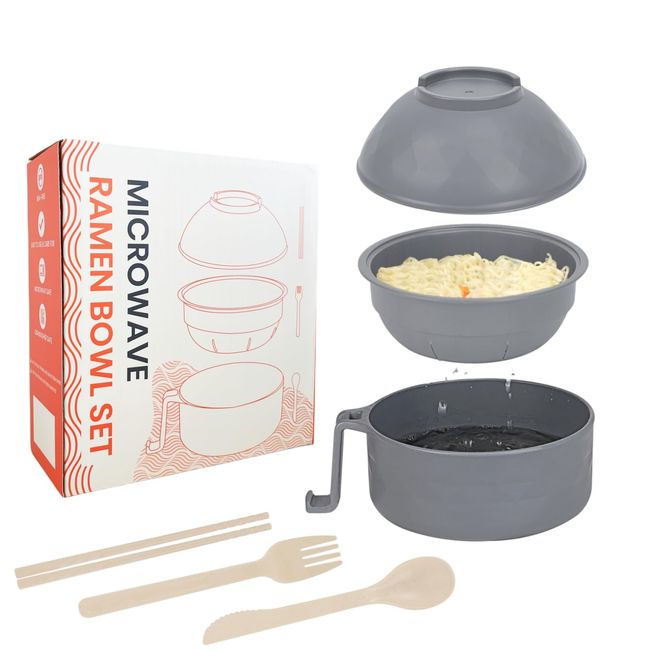 Microwave Ramen Cooker,Ramen Bowl With Chopsticks and Spoon,For Office College Dorm Room Essentials Instant Lunch Ideal for Shin and Buldak Ramen Noodle On The Go, Dishwasher-Safe,BPA-Free. (gray)