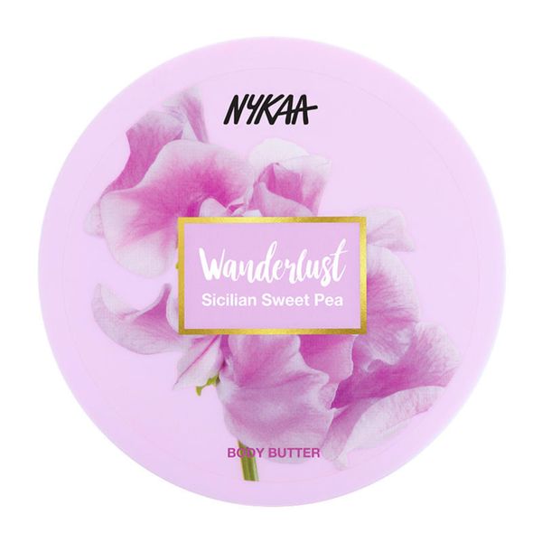 Nykaa Naturals Wanderlust Body Butter - Enriched with Shea, Cocoa Butter, and Almond Oil - Vegan, Cruelty-Free - Sicilian Sweet Pea - Vegan - 6.7 oz