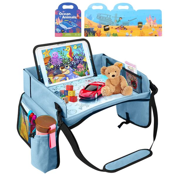 FAOKZE Knietablett Reisetisch,Reisetisch Auto Kinder,Auto Kinder Knietablett,Autoreise Kinder,Auto Tisch Kinder,mit Kinder Stickerbuch,Reisetisch Reise,Outdoor Indoor,Auto Tisch Kinder Geeignet