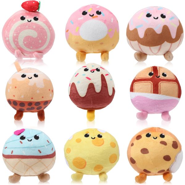 Libima 9 Pcs Mini Stuffed Keychains 3.15 Inch Small Plush Bulk Ornaments for Kids Birthday Party Favors Gifts Xmas Tree Hanging Stocking Stuffers (Desserts)