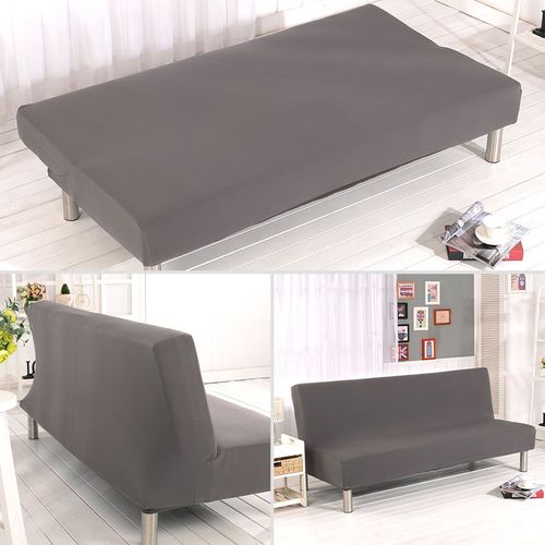 Solid Colour Armless Sofa Bed Cover Polyester Spandex Stretch Futon Slipcover Protector 3 Seater Elastic Full Folding Couch Sofa Cover fits Folding Sofa Bed without Armrests 80" x 50" in (Grey)
