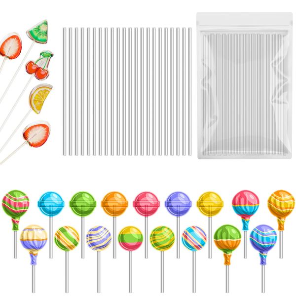Jinsion 100 Sticks Cake Pop Stiele Acryl Cakepopstiel,100X3mm Wiederverwendbar Cake Pops Lolli Stiele Sticks Acryl Cake Topper für Lollies, Herstellung Kekse,Cupcake Toppers Dessert, Schokolade