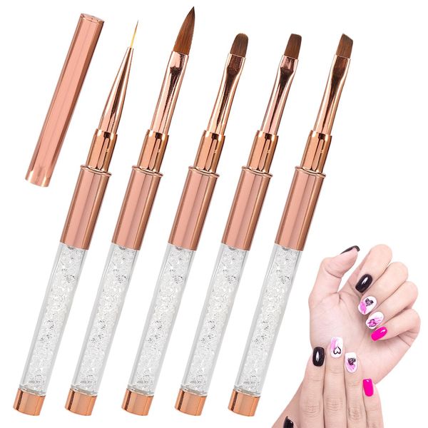 5 Stücke pinsel für gelnägel,Nagel Pinsel mit Deckel,gel pinsel für nägel,Nagellack Detail Fein Pinselset,für Nägel Design Painting Tools,für Profi Anfänger(Gold)