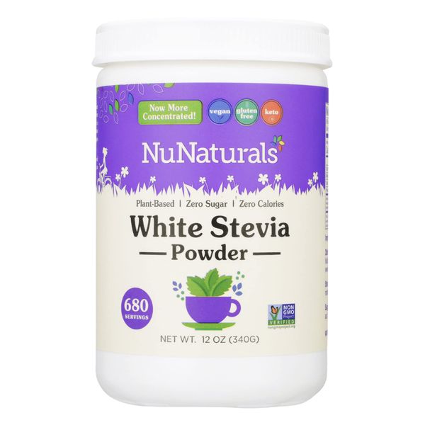 NuNaturals White Stevia Powder, Plant-Based Sugar Substitute, Zero Calorie Sweetener, 12 oz