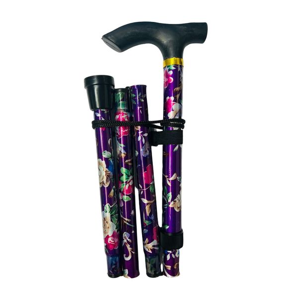 Walking Stick, Easy Adjustable Height Folding Extendable Walking Cane, Lightweight Flexible and Durable, Walking Aid Mobility Aid, Collapsible Walking Stick (PURPLE FLORAL)