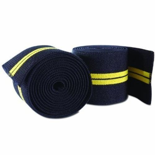 Kango Fitness Power Lifter Weight Lifting Knee Wraps Straps Supports Gym Training Black Yellow Line