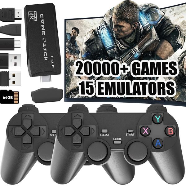 Retro Gaming Console, Plug and Play Video Games Console Wireless Game Stick with 20000+ Games Retro Handheld Game Console Built-in 15 Emulators 64G, 4K HDMI Output, 2.4G Wireless Controllers