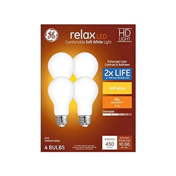 GE Relax 4-Pack 40 W Equivalent Dimmable Soft White A19 LED Light Fixture Light Bulbs