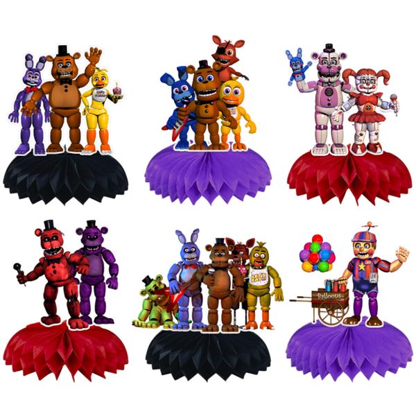 6Pcs Five Nights Party supplies set Five Nights Honeycomb Centerpieces Double Sided Table Topper card